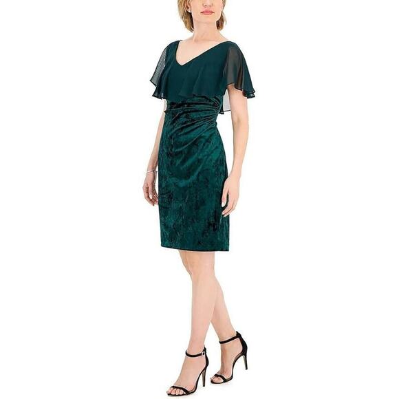 Connected Apparel Women's Velvet Chiffon Cocktail and Party Dress, Green Size 16 - Picture 1 of 3